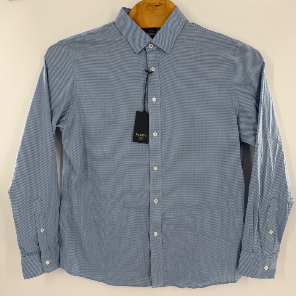 Faherty Reserve Mens Blue Micro Check Long Sleeve Button Down Shirt XL